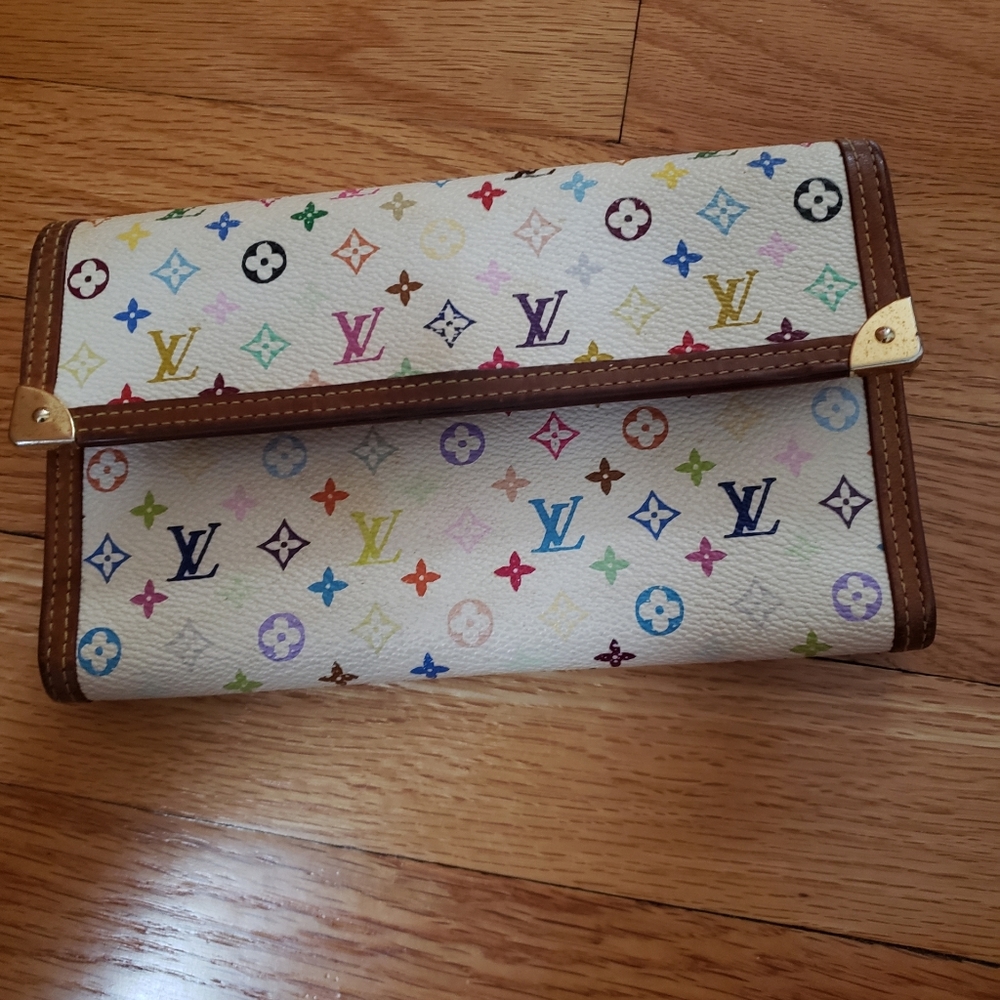 Pristine multi colored Louis Vuitton monogrammed tri fold wallet